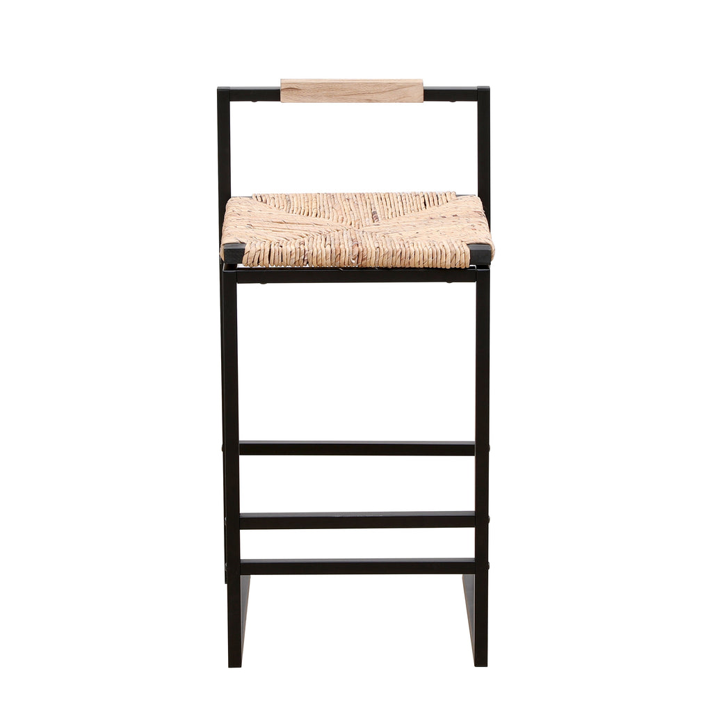 Set of 2 Water Hyacinth Woven Bar Stools with Back Support