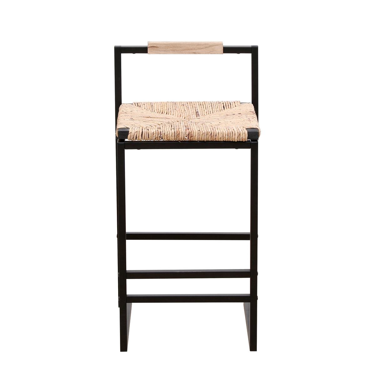 Set of 2 Water Hyacinth Woven Bar Stools with Back Support