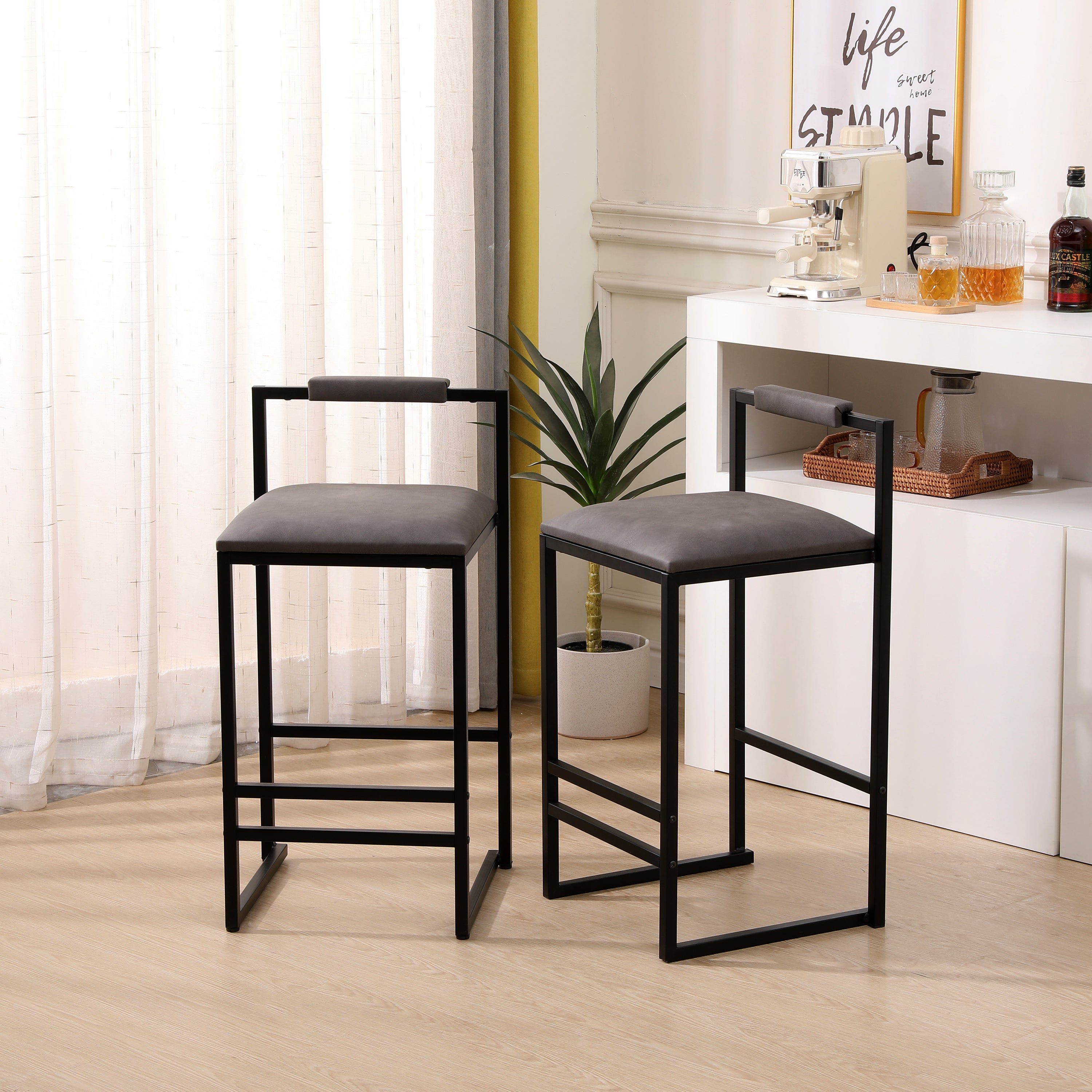 Set of 2 Counter Height Barstools with Back