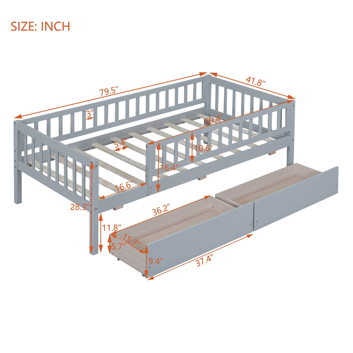 Twin Size Daybed Wood Bed with Two Drawers