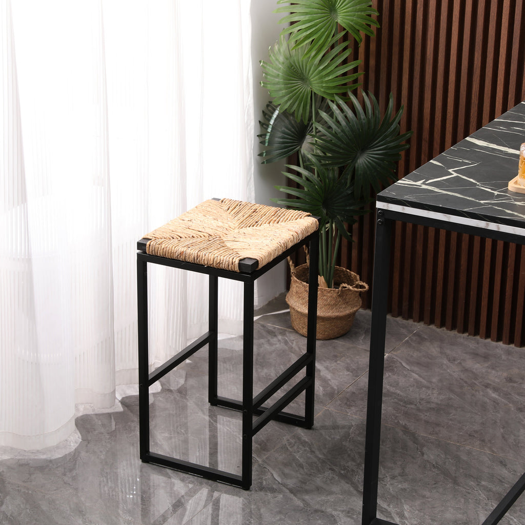 Set of 2 Water Hyacinth Woven Bar Stools for Kitchen Counter