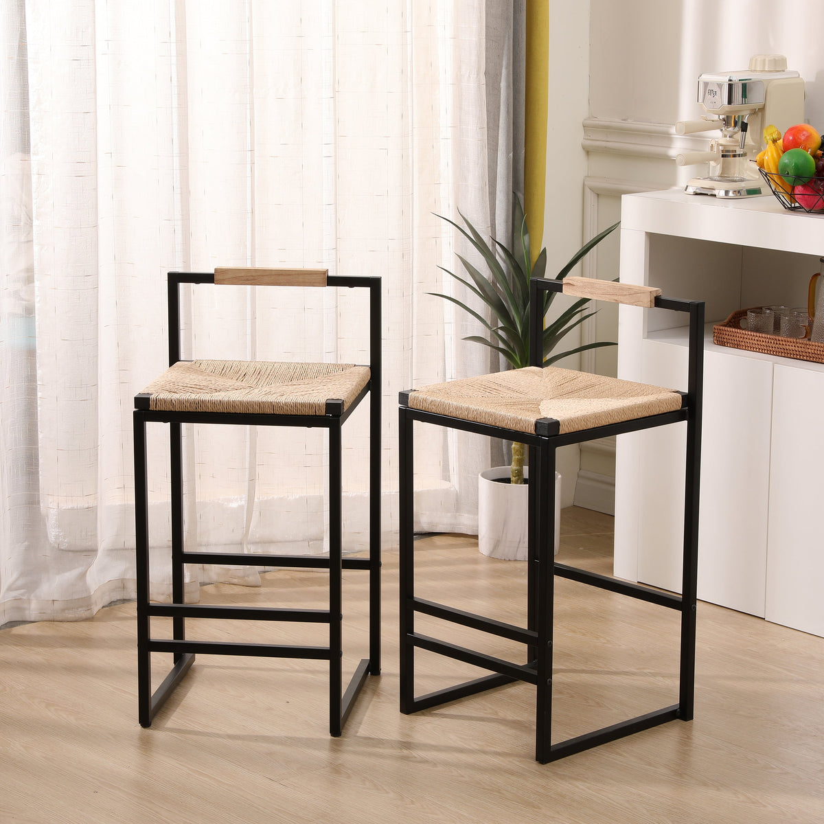 Set of 2 Bar Stools with Back