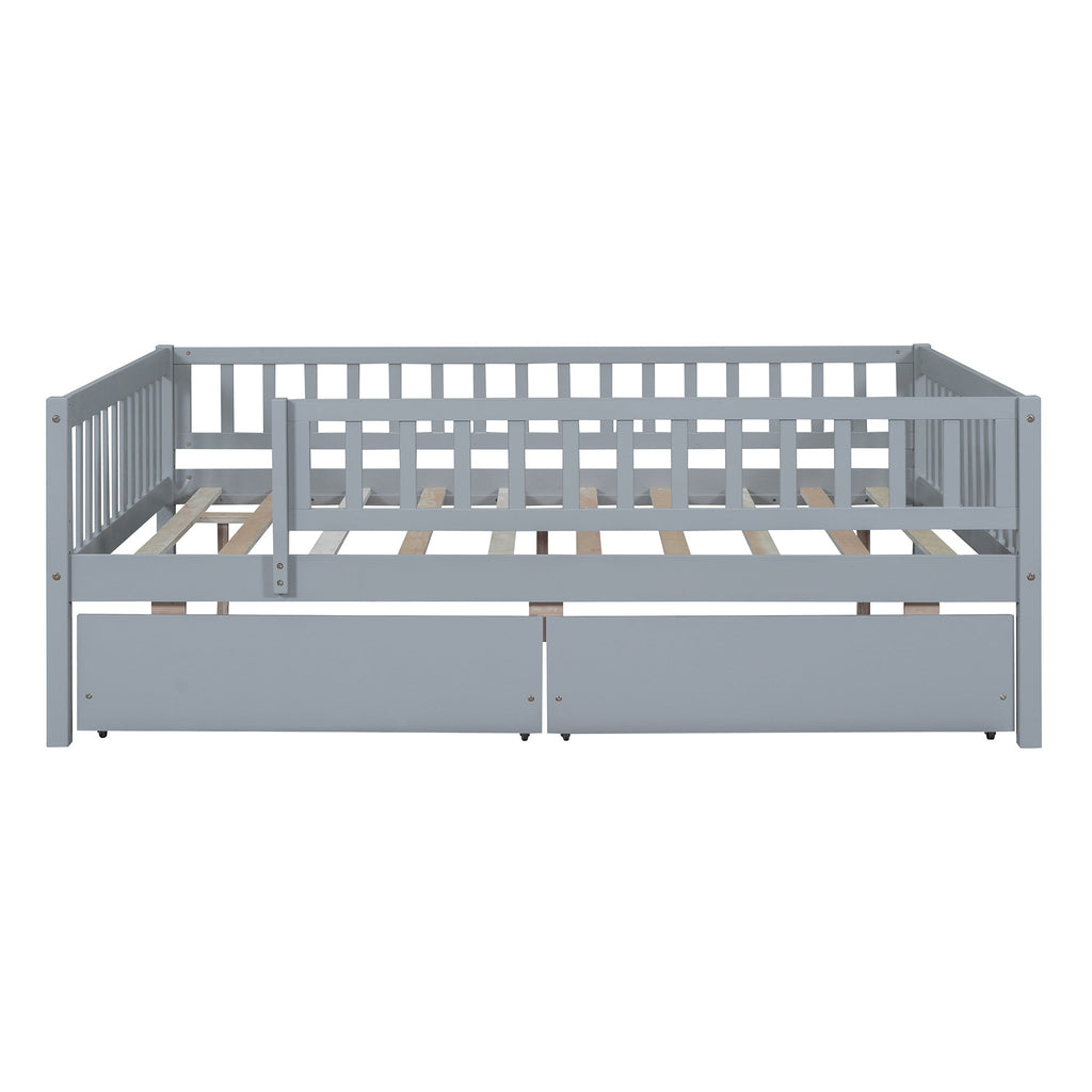 Full Size Daybed Wood Bed with Two Drawers