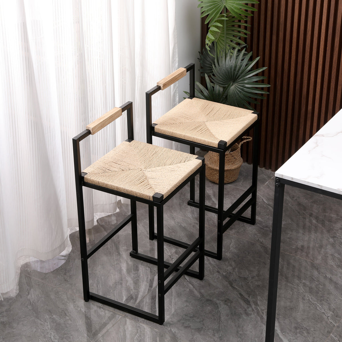 Set of 2 Bar Stools with Back