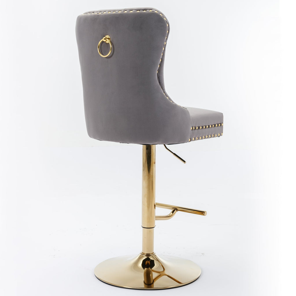 Thick Golden Swivel Velvet Barstools with Adjustable Seat Height