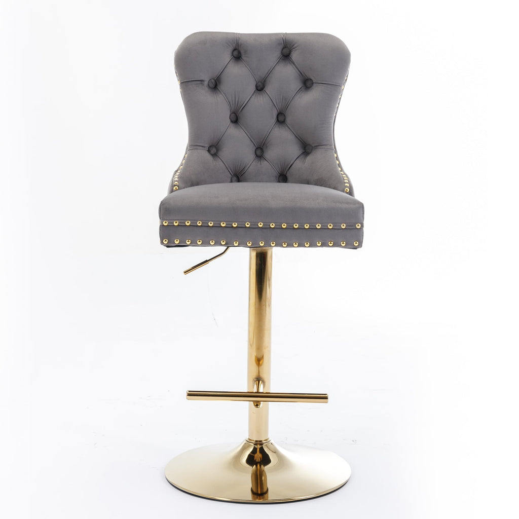 Thick Golden Swivel Velvet Barstools with Adjustable Seat Height