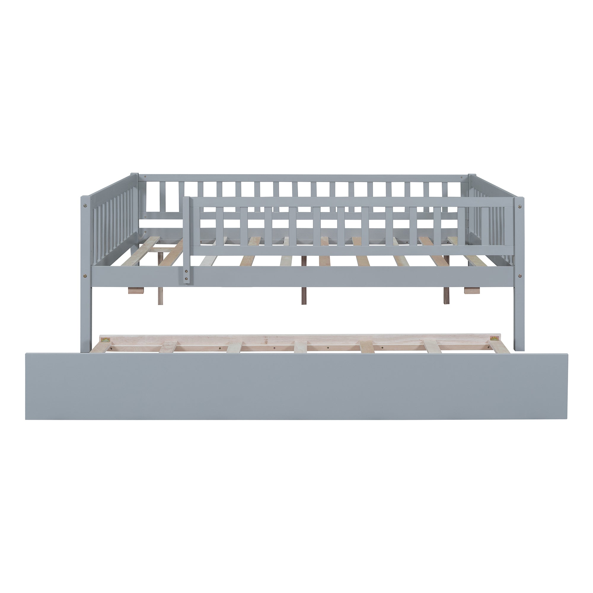 Full Size Wood Daybed with Trundle and Fence Guardrails