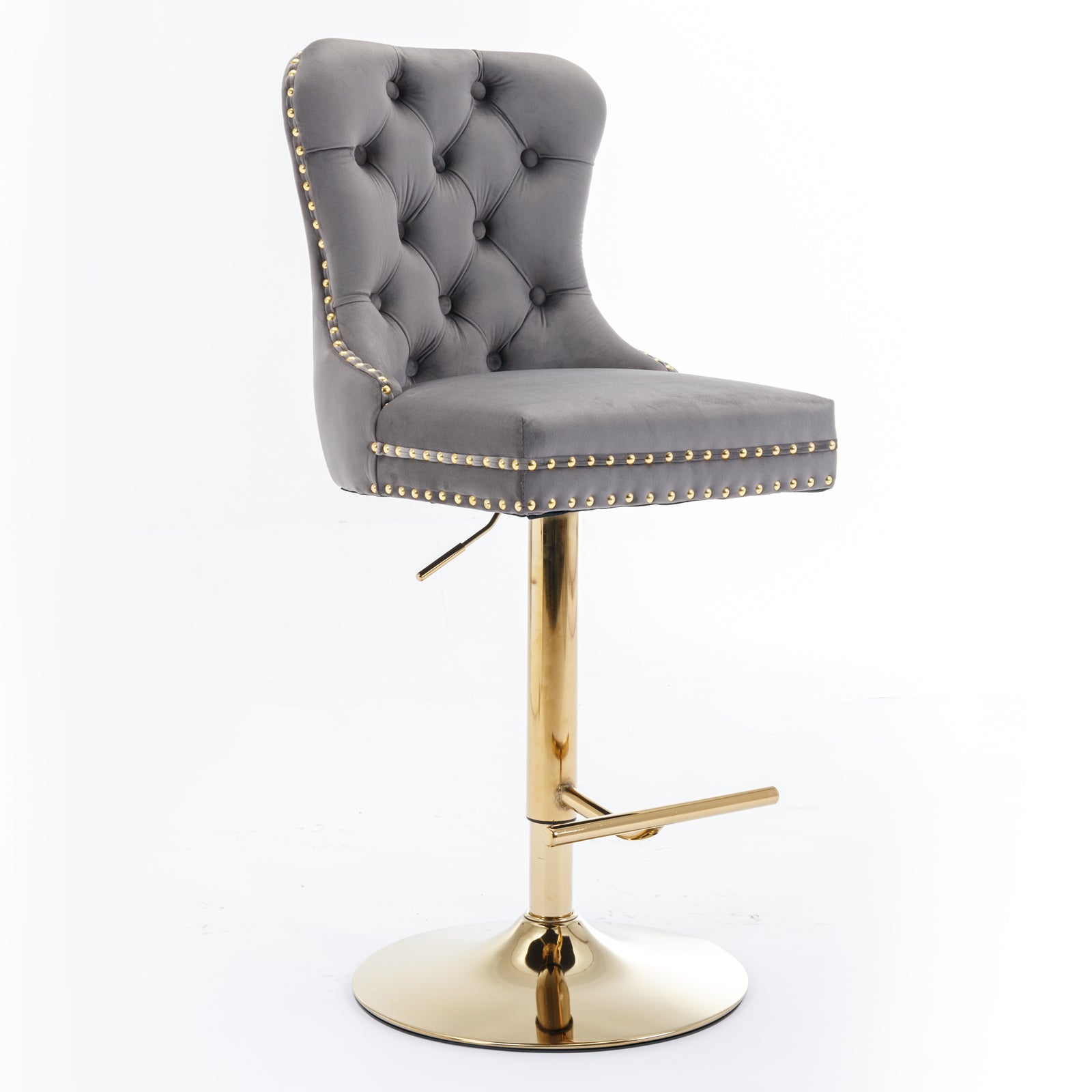 Thick Golden Swivel Velvet Barstools with Adjustable Seat Height