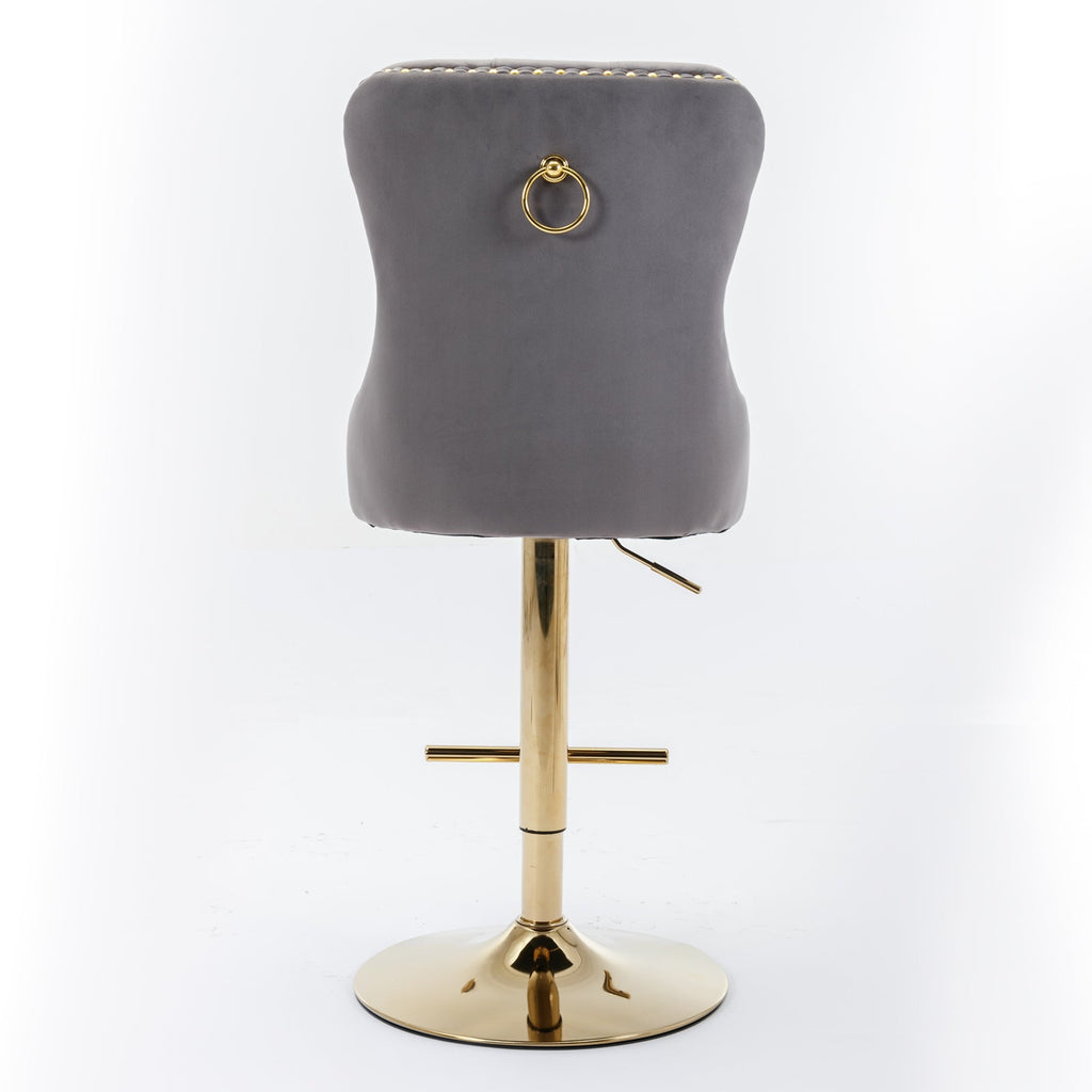 Thick Golden Swivel Velvet Barstools with Adjustable Seat Height