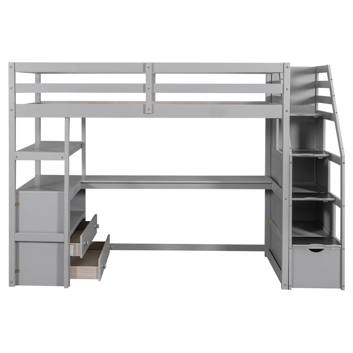 Twin Size Loft Bed with Desk and Shelves