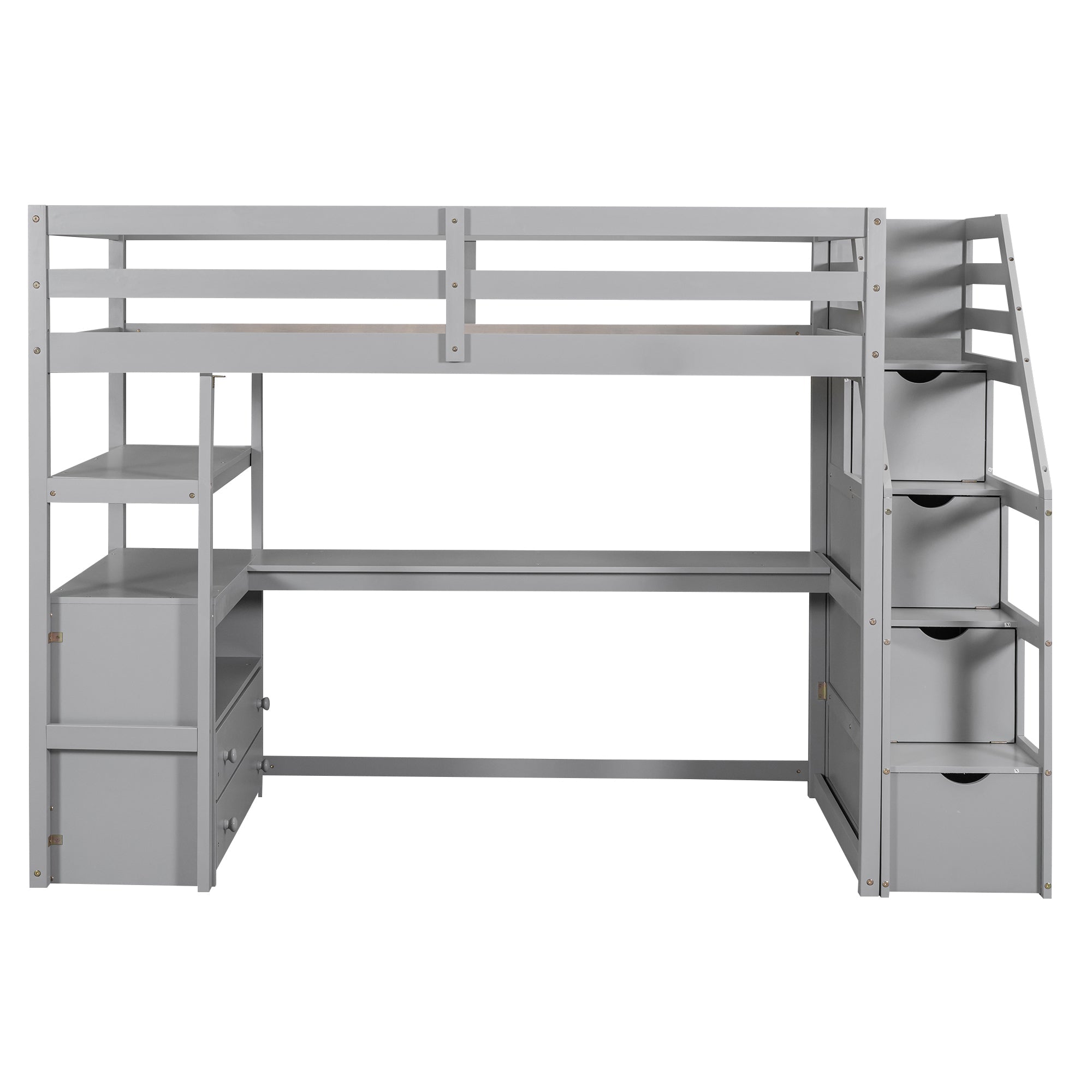 Twin Size Loft Bed with Desk and Shelves