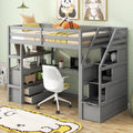 Twin Size Loft Bed with Desk and Shelves