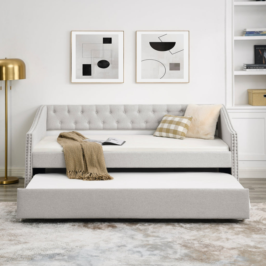 Twin Size Upholstered Daybed with Twin Size Trundle