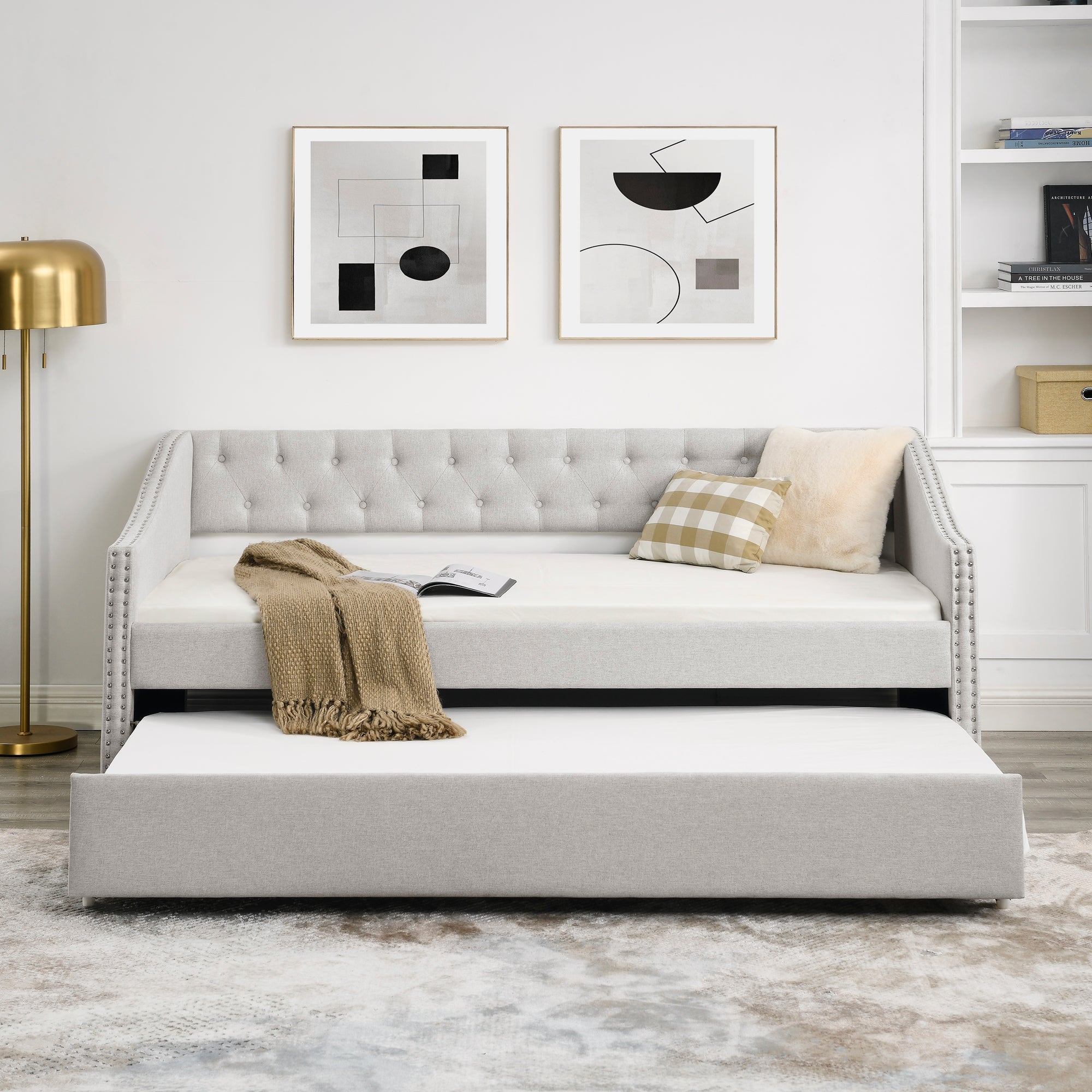 Twin Size Upholstered Daybed with Twin Size Trundle