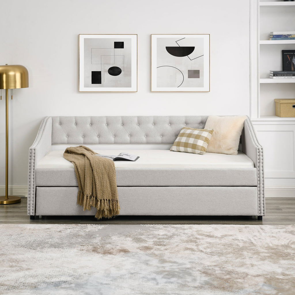 Twin Size Upholstered Daybed with Twin Size Trundle