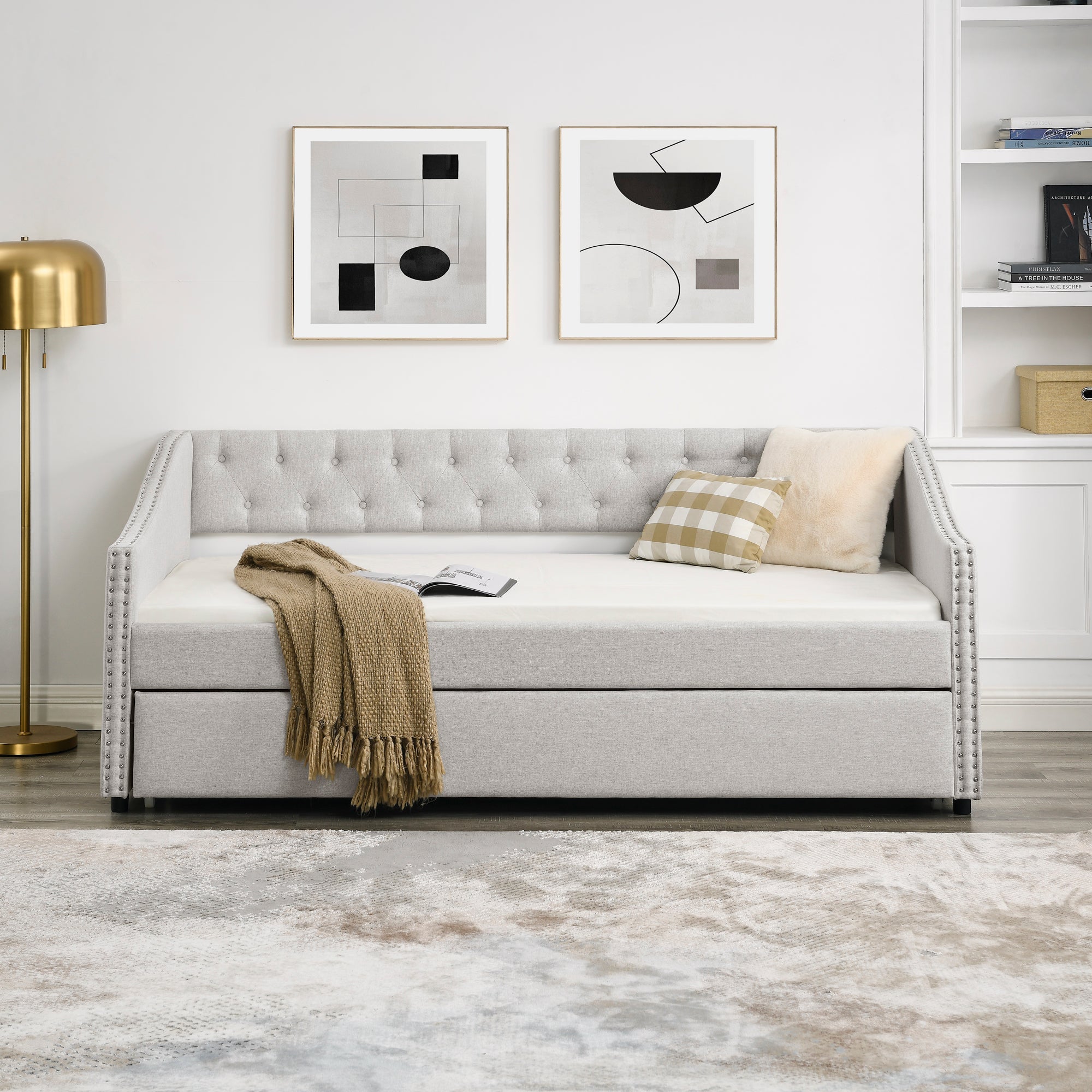 Twin Size Upholstered Daybed with Twin Size Trundle