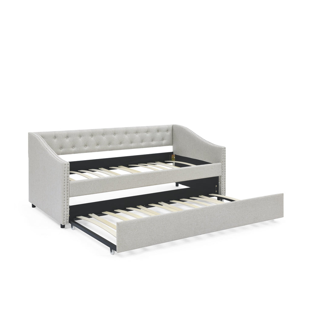 Twin Size Upholstered Daybed with Twin Size Trundle
