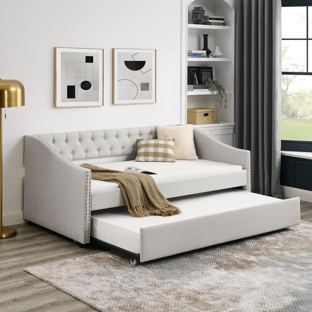 Twin Size Upholstered Daybed with Twin Size Trundle