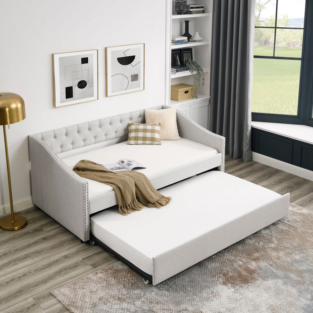 Twin Size Upholstered Daybed with Twin Size Trundle