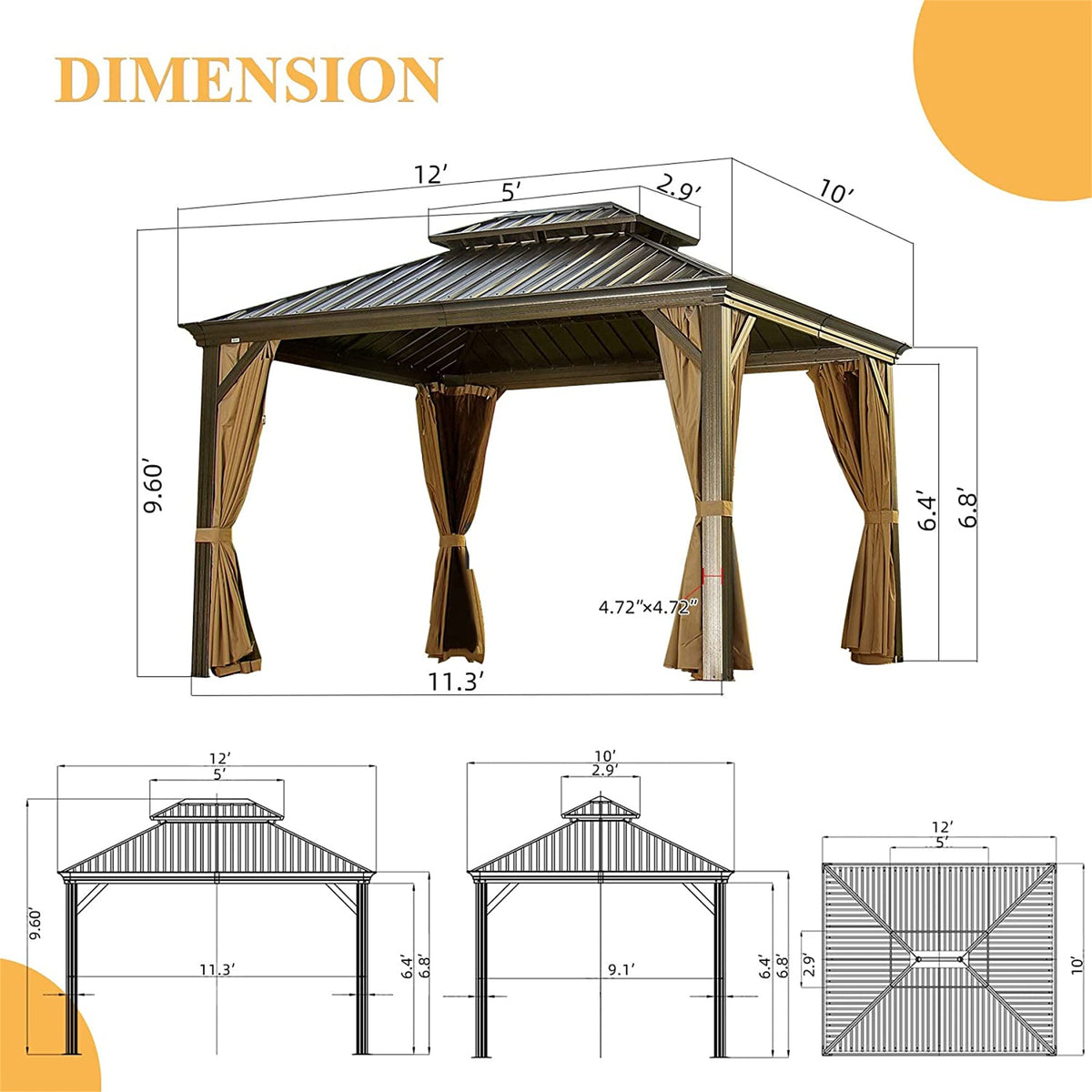 10' X 12' Hardtop Gazebo Outdoor Aluminum Gazebo
