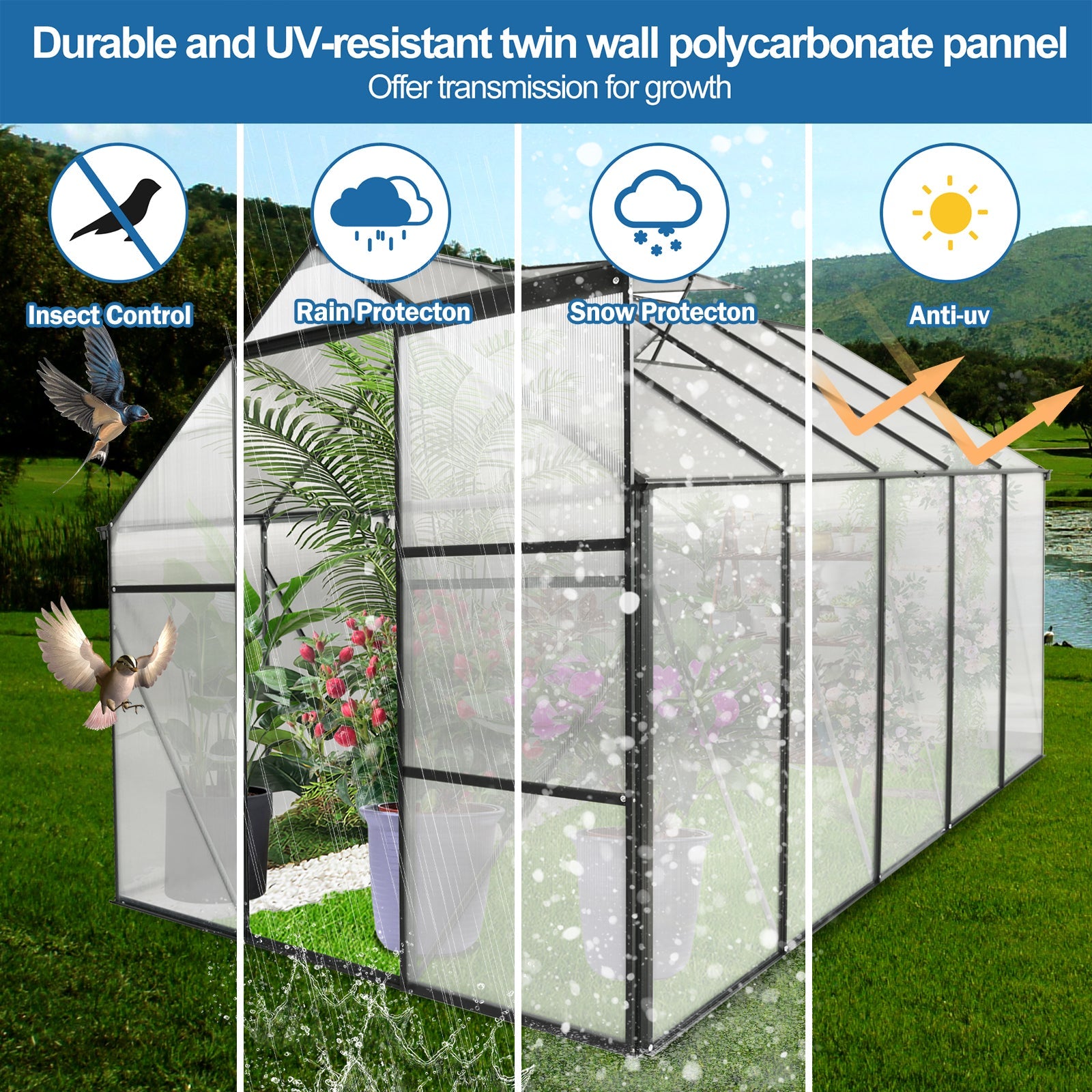 6x10 FT Polycarbonate Greenhouse