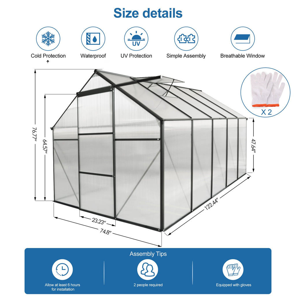 6x10 FT Polycarbonate Greenhouse