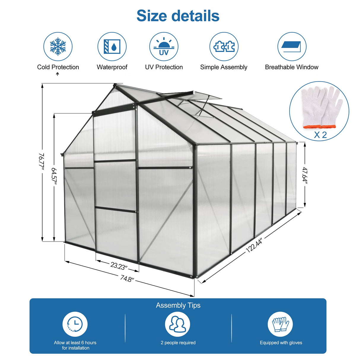 6x10 FT Polycarbonate Greenhouse