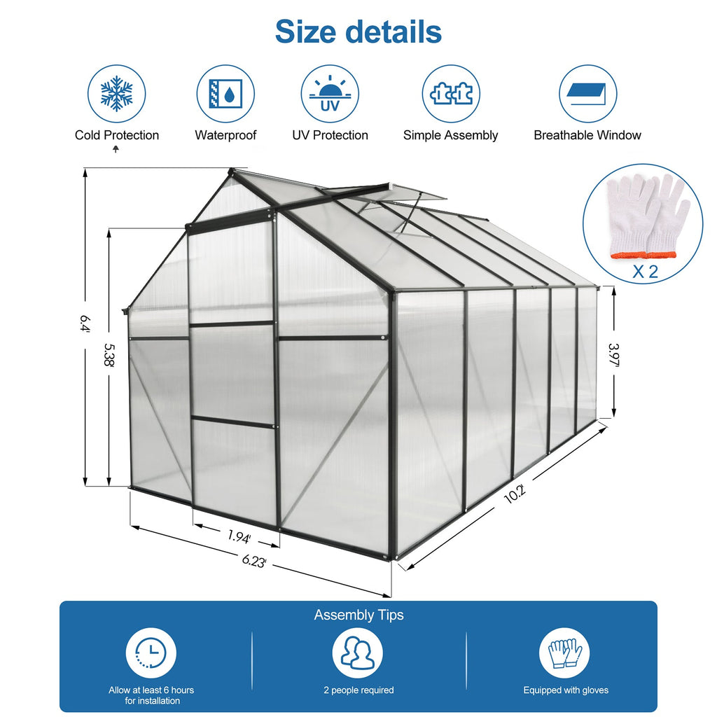 6x10 FT Polycarbonate Greenhouse