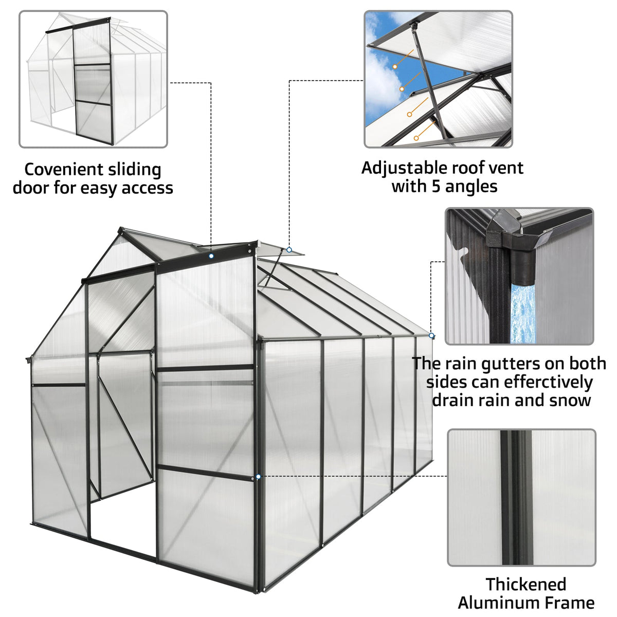 6x10 FT Polycarbonate Greenhouse