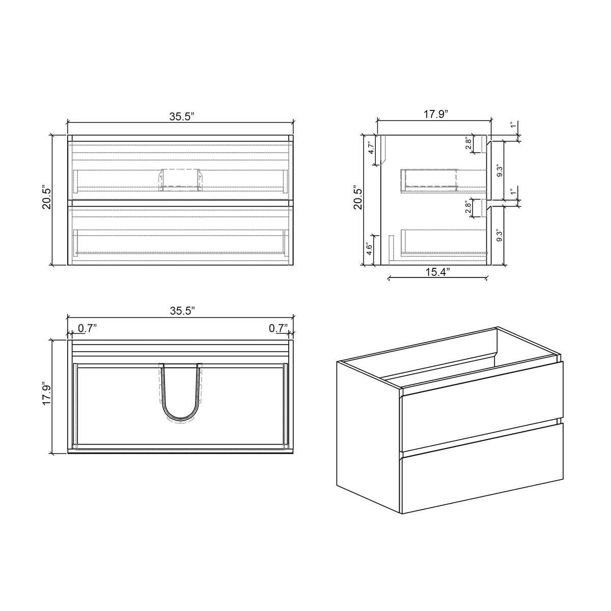 Alice 36" Wall Mount Cabinet Without Basin