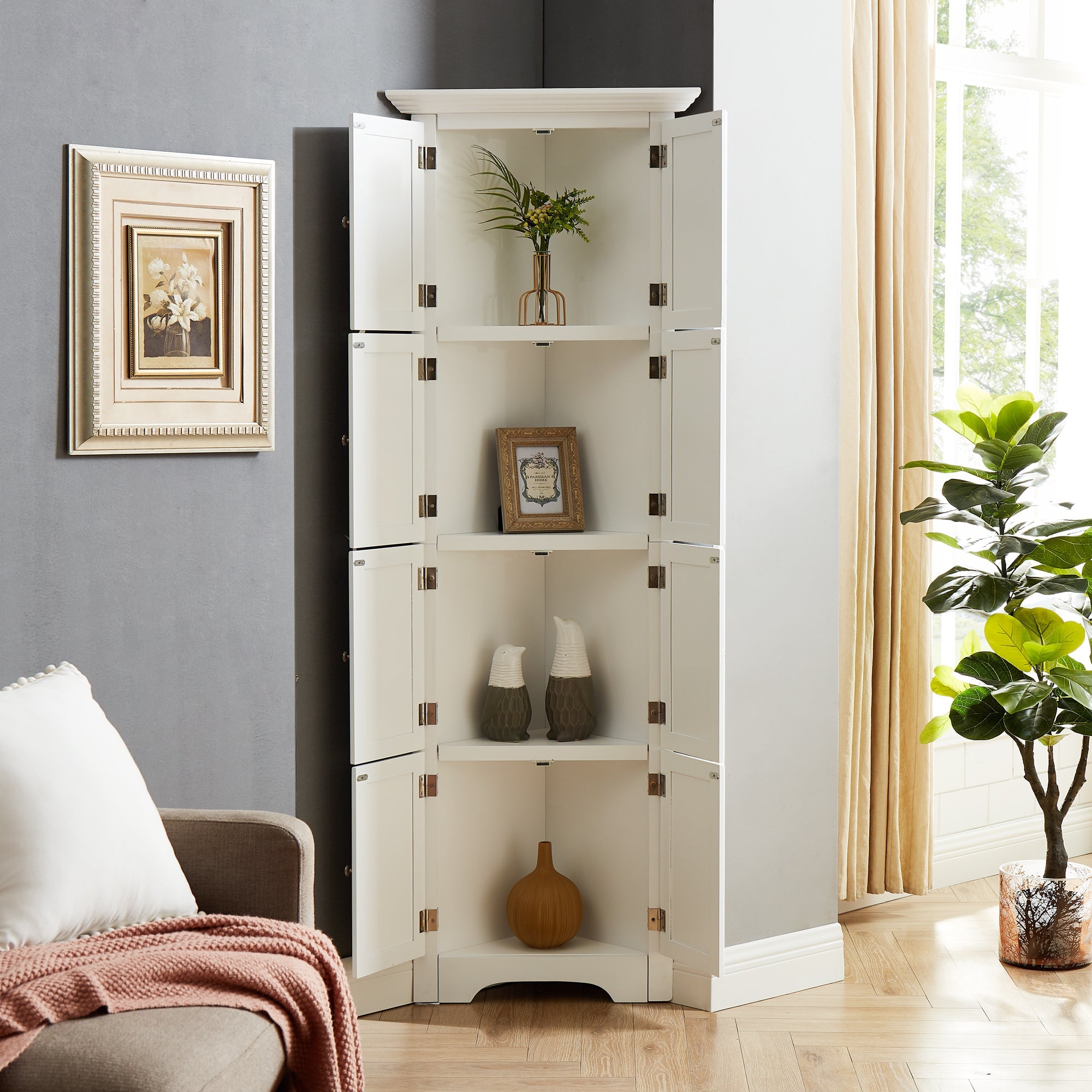 Tall Storage Cabinet with Doors and 4 Shelves