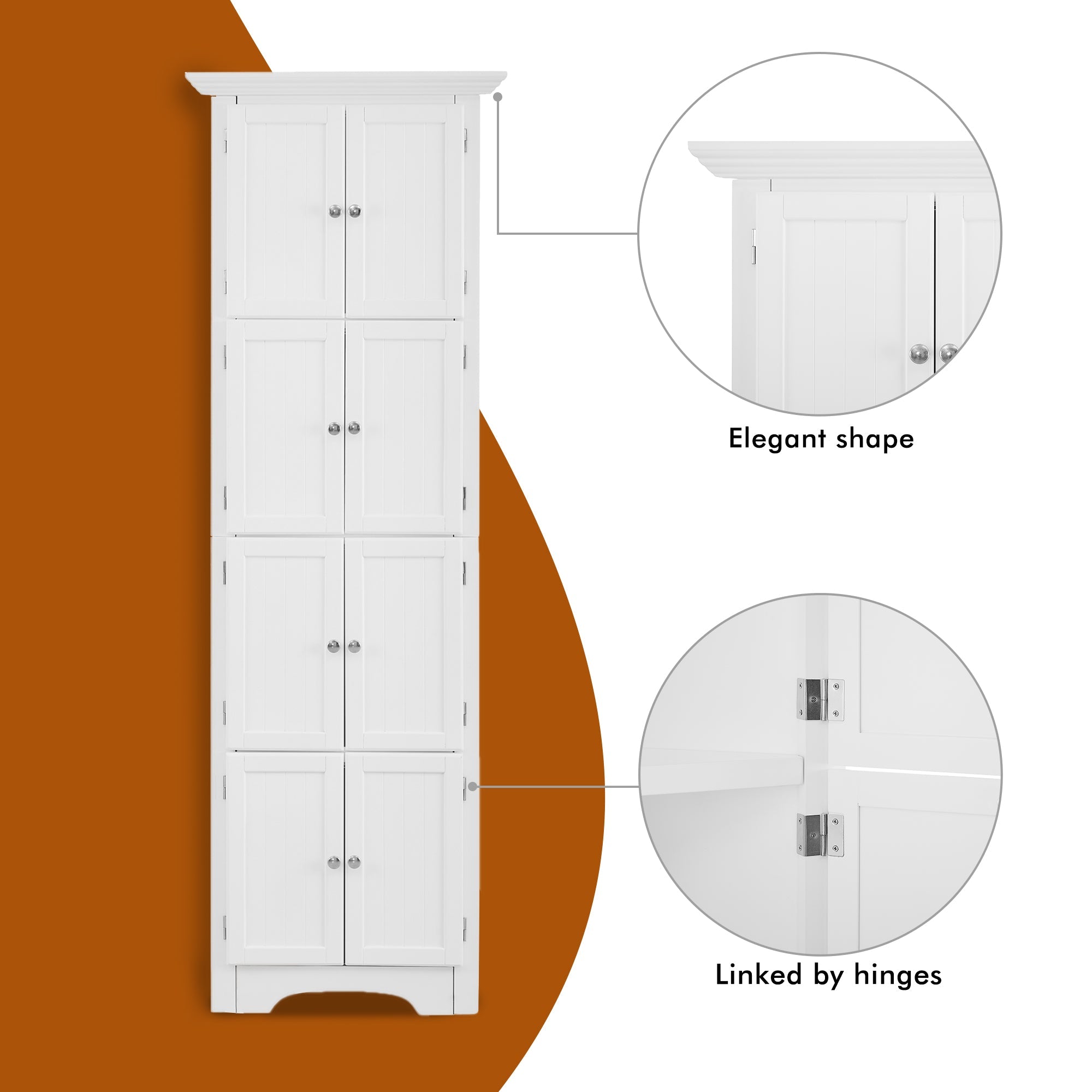Tall Storage Cabinet with Doors and 4 Shelves