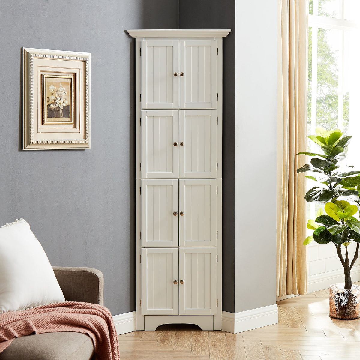 Tall Storage Cabinet with Doors and 4 Shelves