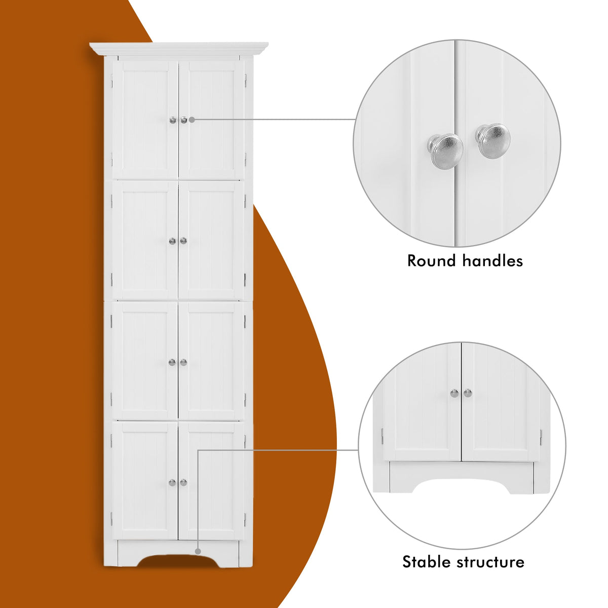 Tall Storage Cabinet with Doors and 4 Shelves