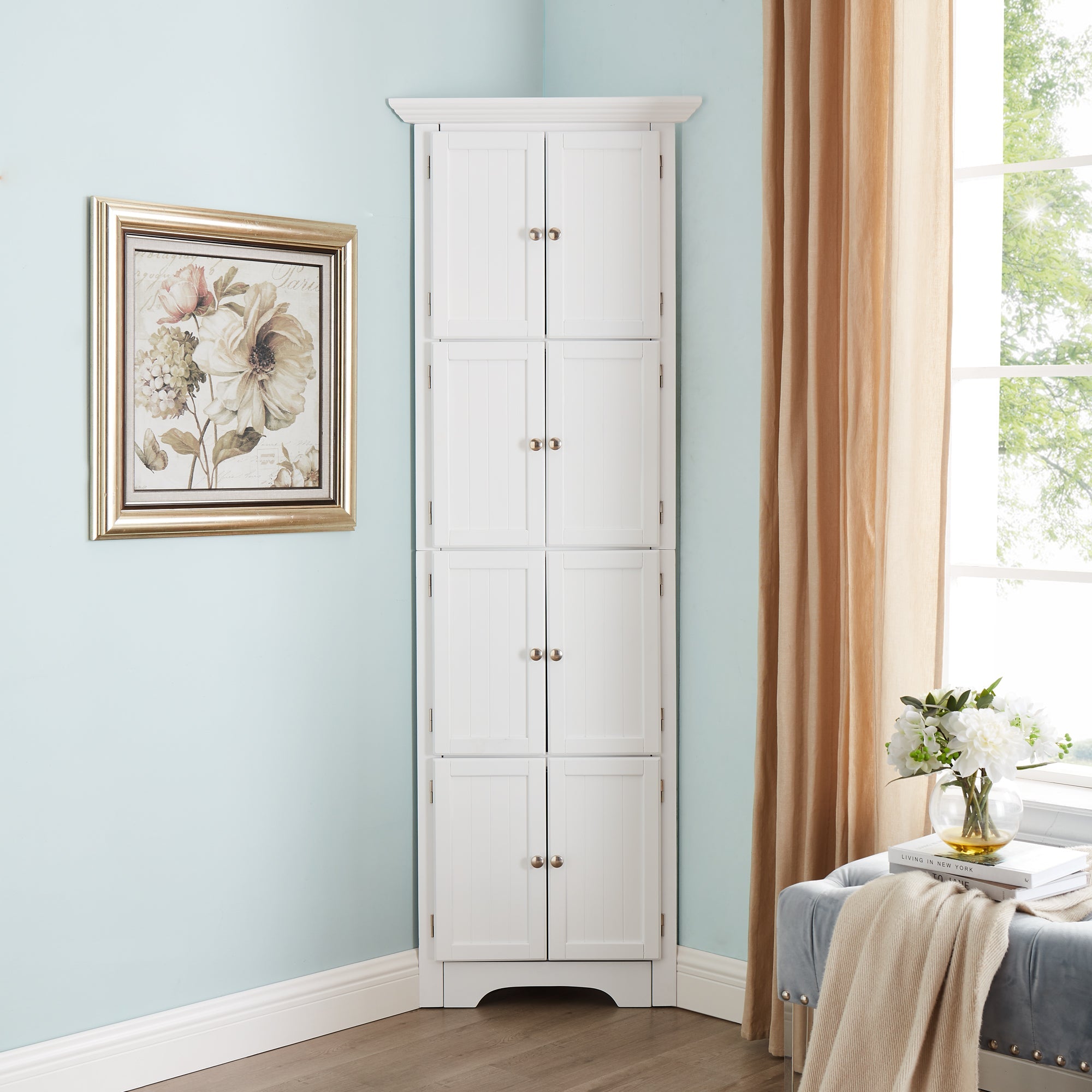 Tall Storage Cabinet with Doors and 4 Shelves