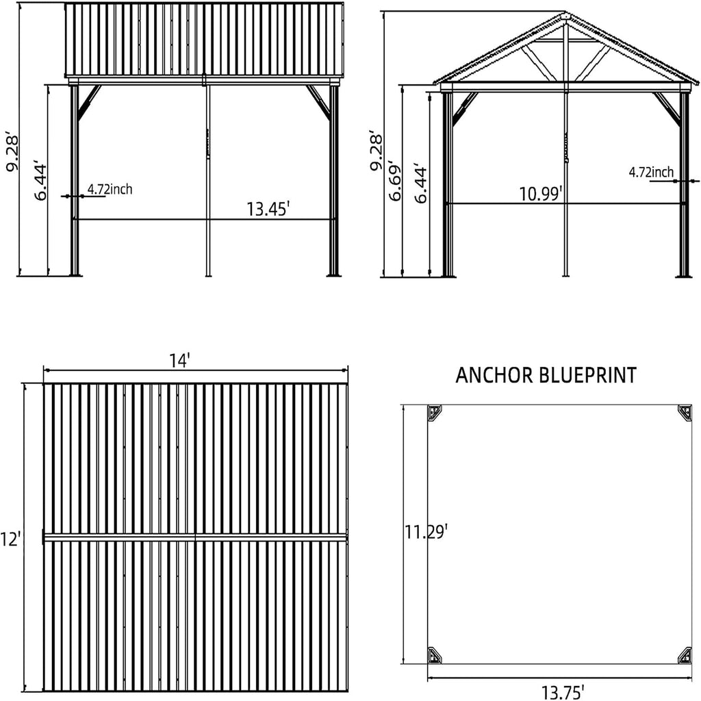 12'x14' Hardtop Gazebo Outdoor Aluminum Gazebo
