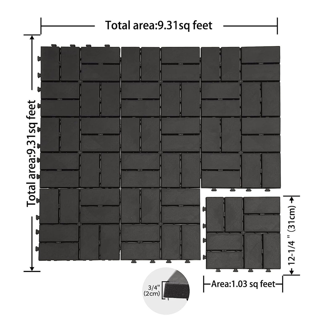 Patio Interlocking Deck Tiles, 12"x12" Square Composite Decking