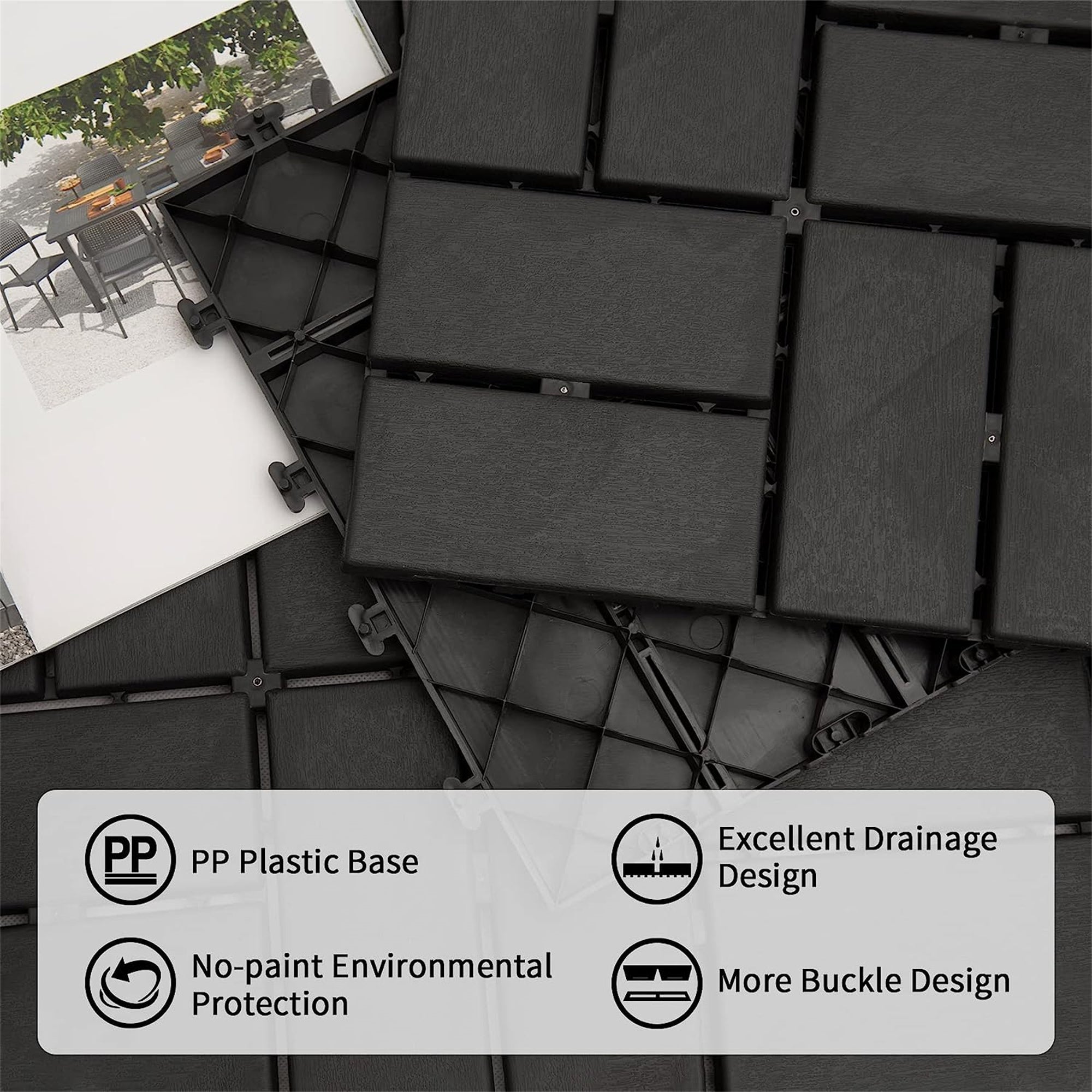 Patio Interlocking Deck Tiles - Gray (Pack of 44)