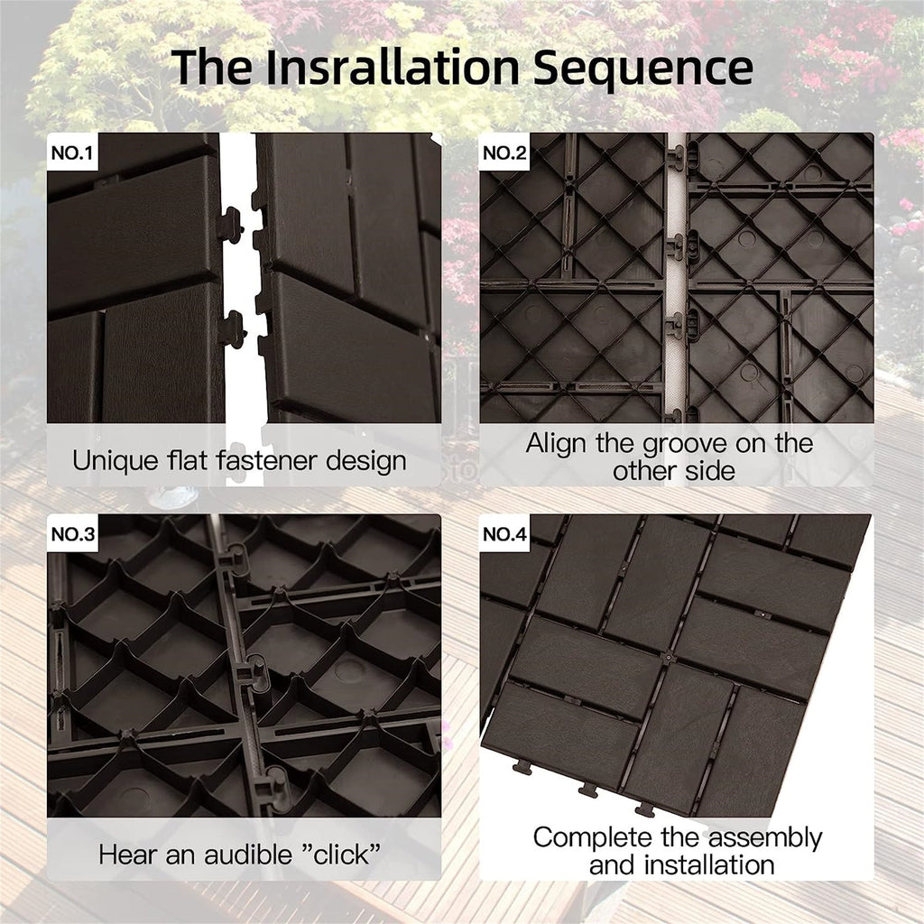 Patio Interlocking Deck Tiles, 12"x12" Square Composite Decking Tiles