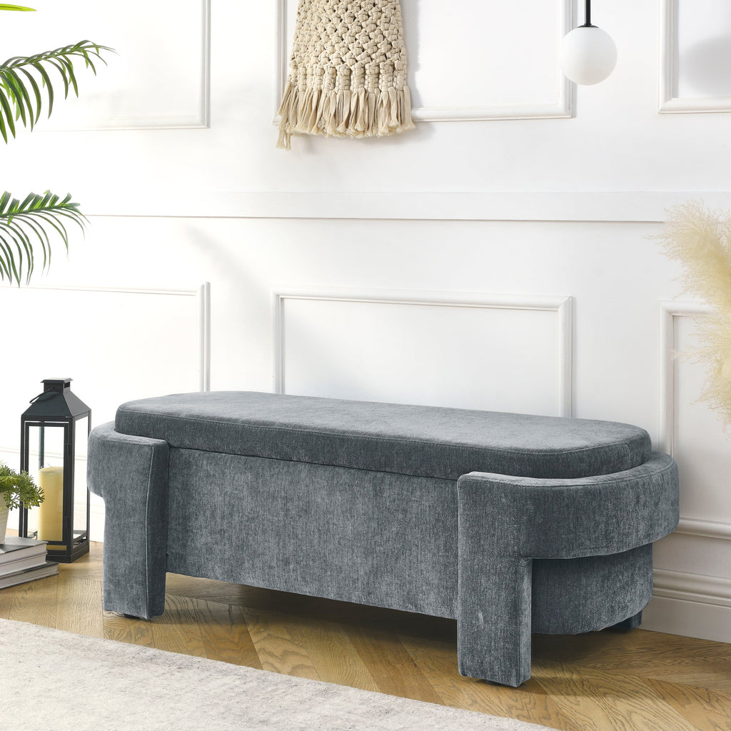 Chenille Upholstered Bench with Storage