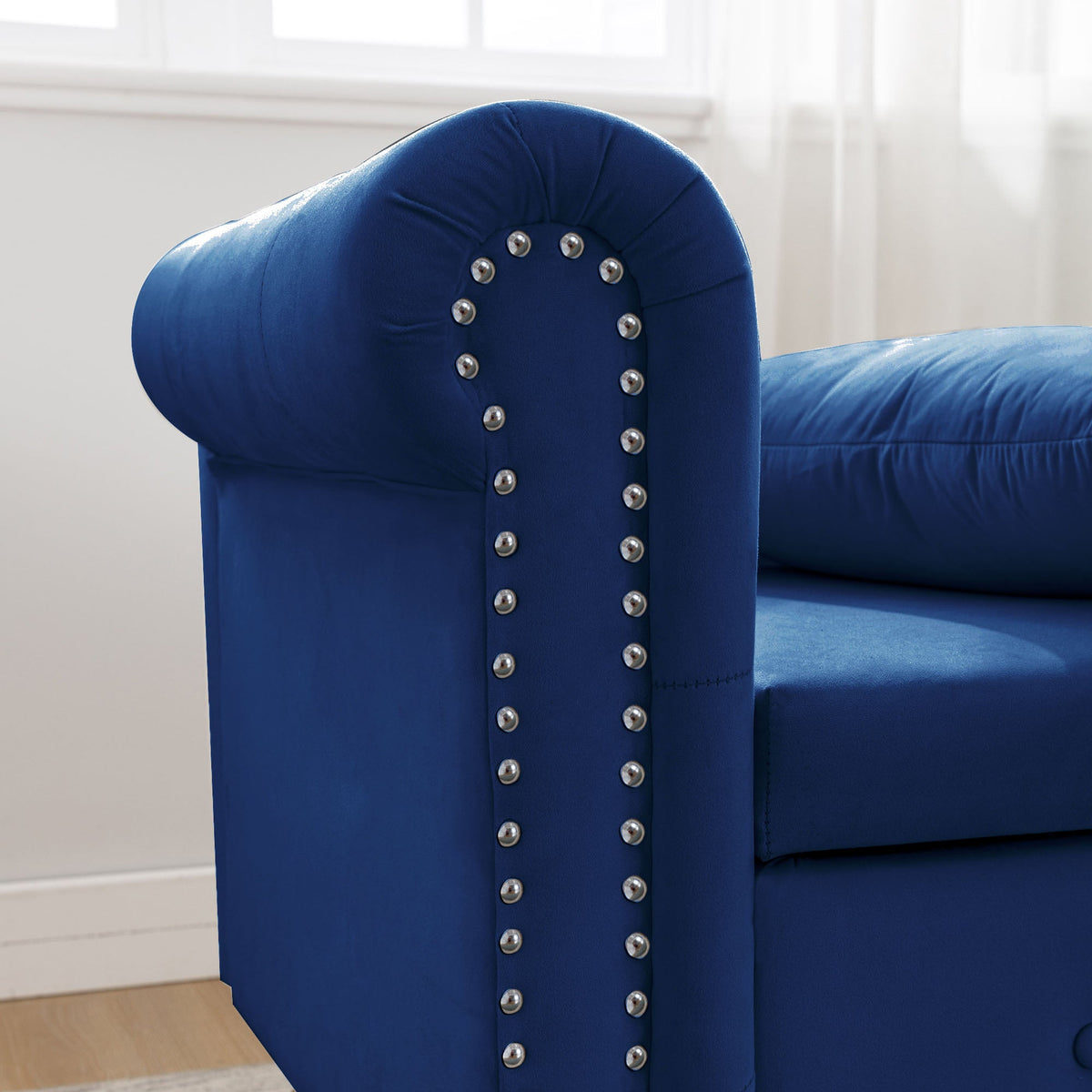 Navy Velvet Storage Chaise Lounge