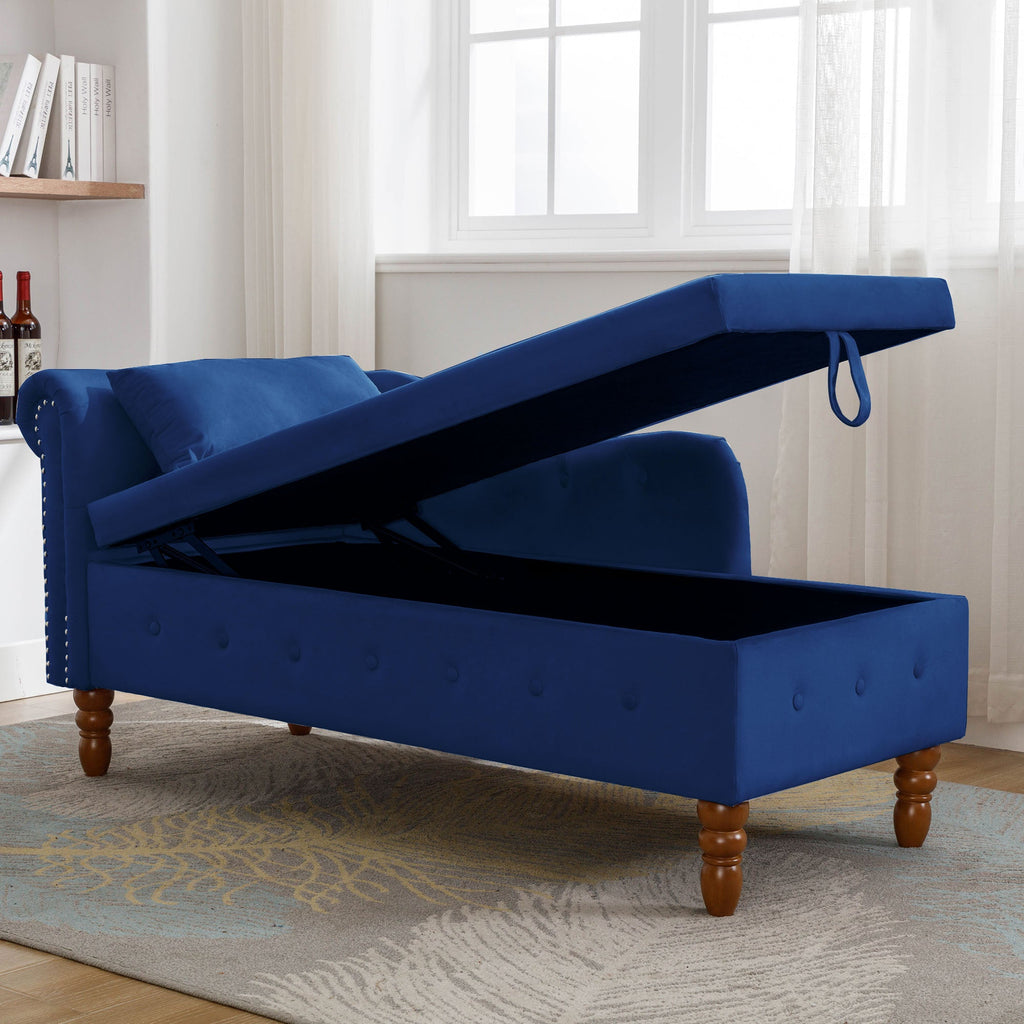 Navy Velvet Storage Chaise Lounge