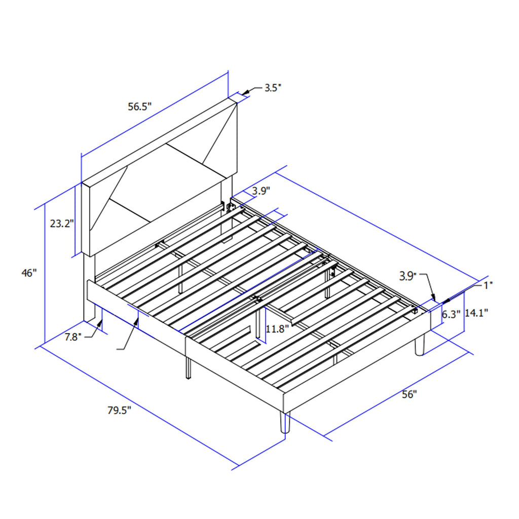 Full Size Upholstered Platform Bed Frame with Headboard