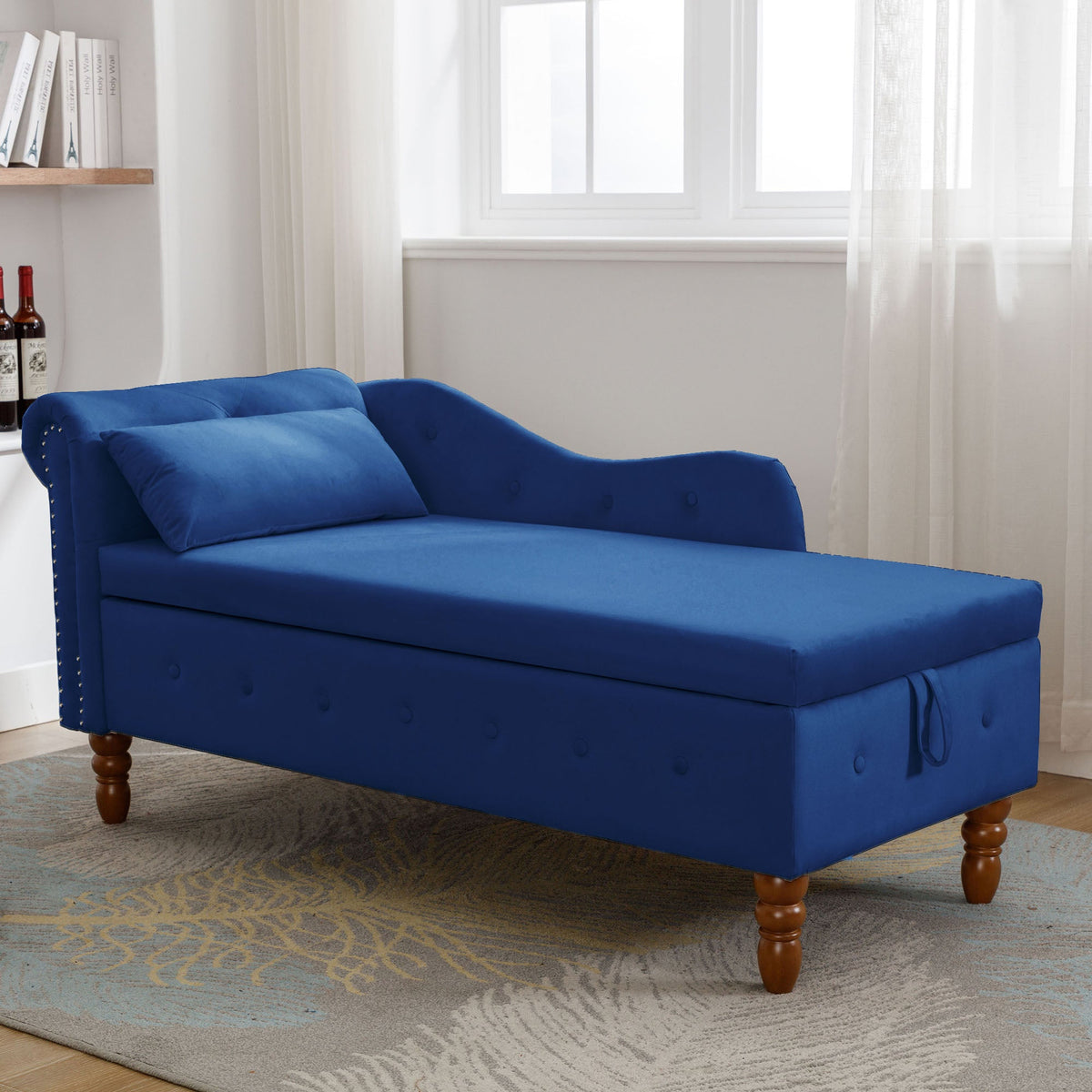 Navy Velvet Storage Chaise Lounge