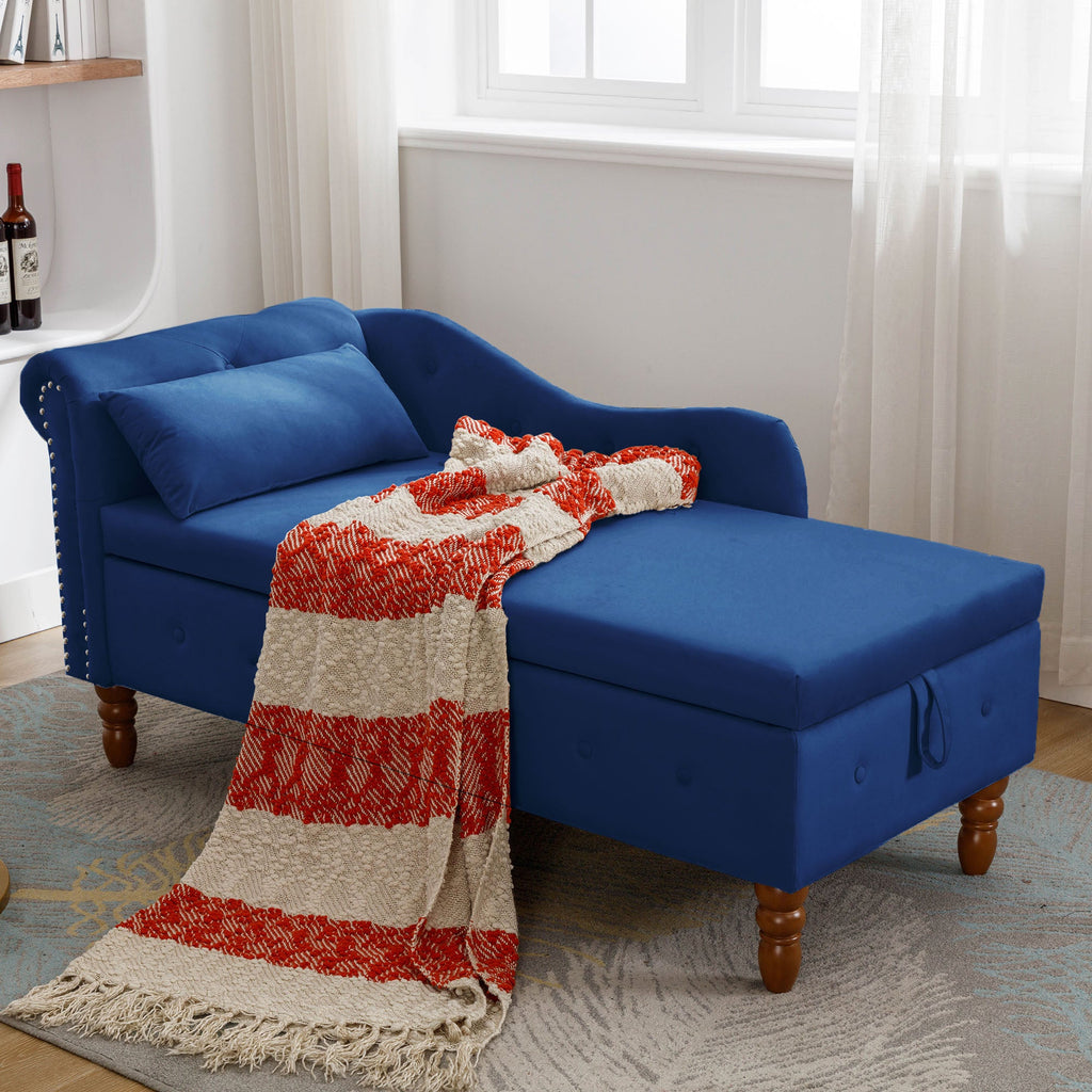 Navy Velvet Storage Chaise Lounge
