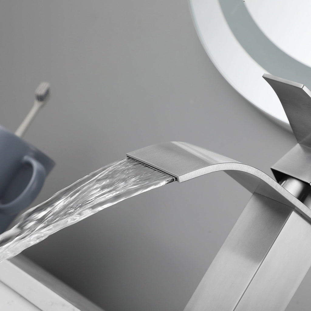 Waterfall Spout Bathroom Faucet - Single Handle Bathroom Vanity Sink Faucet