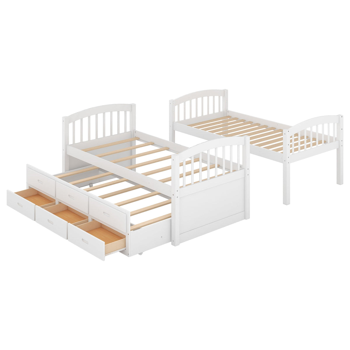 Twin Over Twin Wood Bunk Bed with Trundle and Drawers