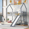 Twin Over Full House Bunk Bed With Slide and Built-in Ladder