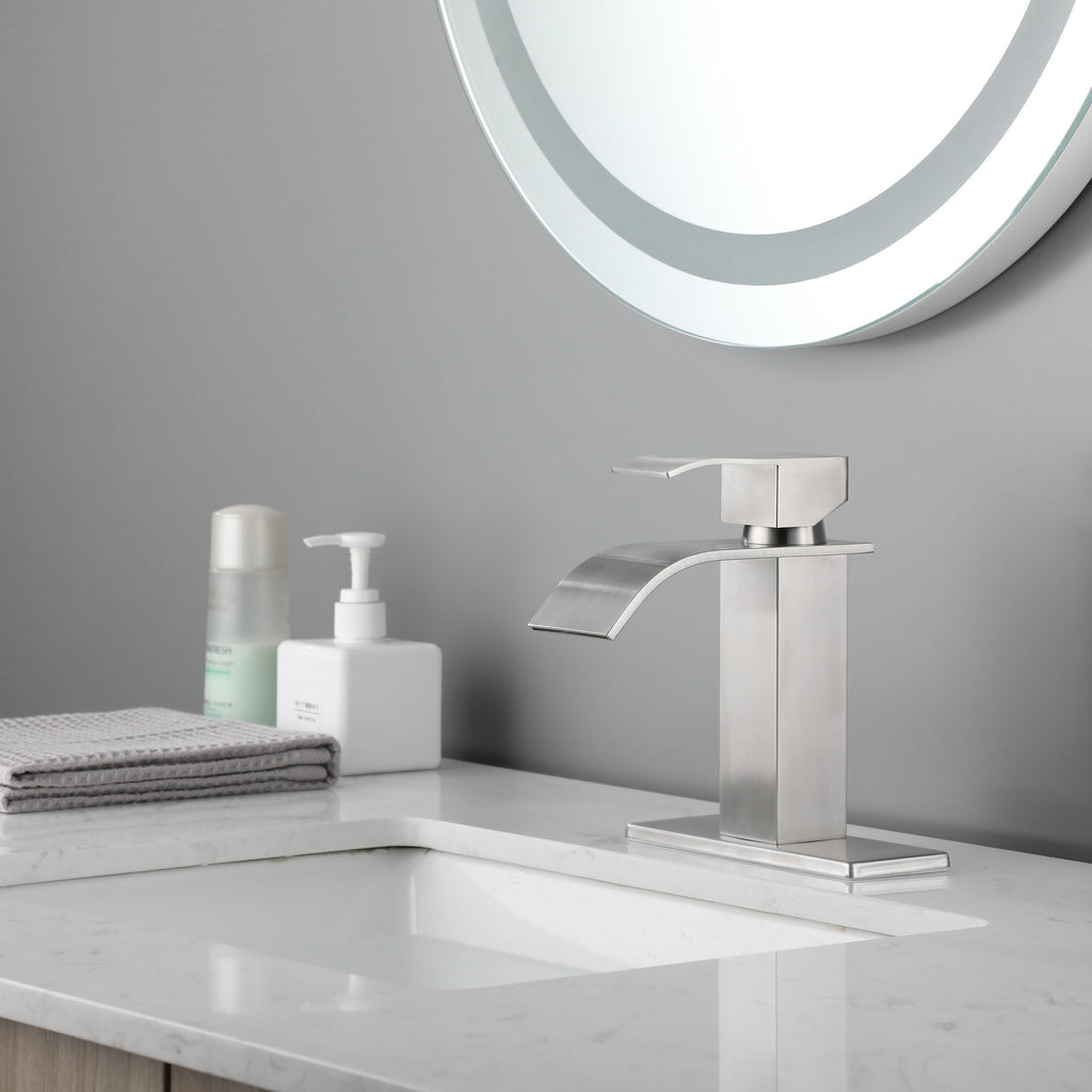Waterfall Spout Bathroom Faucet - Single Handle Bathroom Vanity Sink Faucet