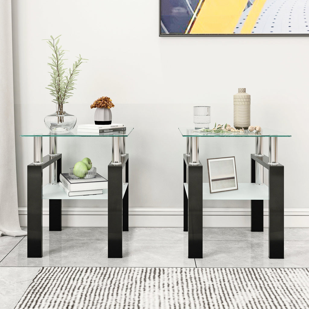 Set of 2 Modern Tempered Glass Tea Tables